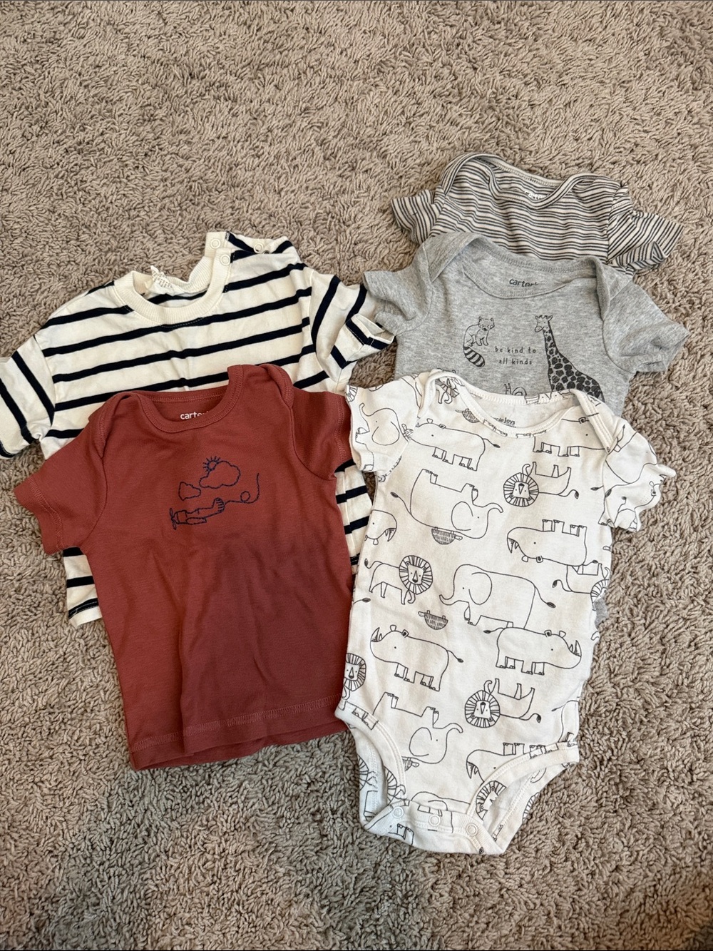 Set of 7 Carter's Baby Tee & Onesie - Rust, Gray, Ivory, Black Stripe